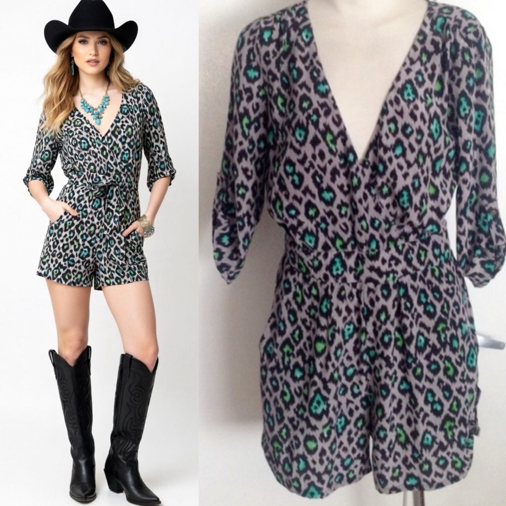 $135 NWT Anthropologie Charlie Jade Romper Jumper Jumpsuit Leopard Print